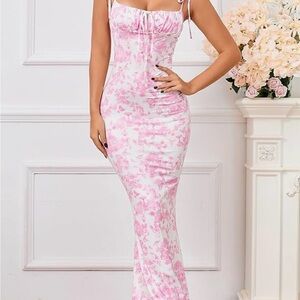 Pink Floral Print Bodycon Maxi Dress